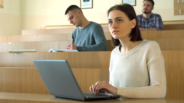 Female Student Study on Laptop