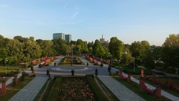 Bucharest city aerial shoot , Herastrau park , Romania