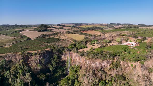 Agriculture field above gorge canyon geologycal formation ecosystem. 