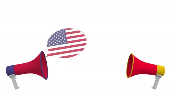 Flags of Egypt and the USA on Speech Bubbles