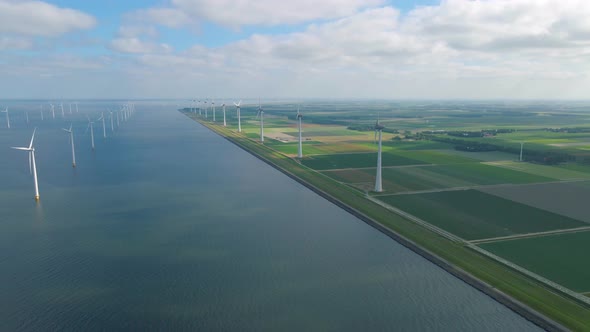 Huge Windmill Turbines Offshore Windmill Farm in the Ocean Westermeerwind Park Windmills Isolated at