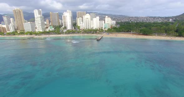 Aerial view of a beach along the shore of Honolulu