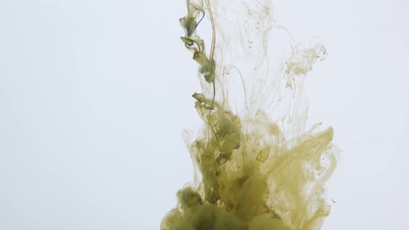 Green Paint Explodes and Sprays in the Water on a White Background