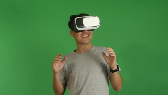 Man Using Vr Goggles Device For Mobiles