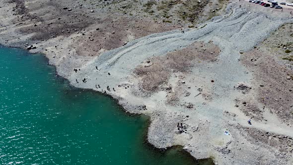 AERIAL: colorful lagune in sunny day