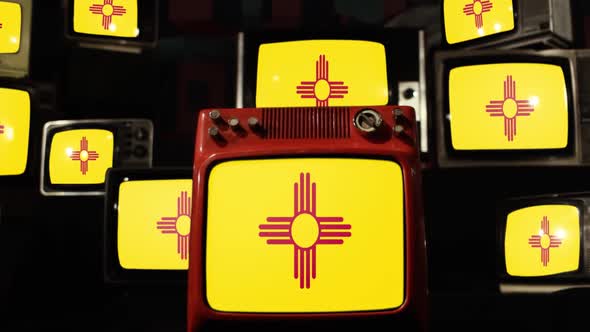 The flag of the U.S. state of New Mexico and Retro TVs.