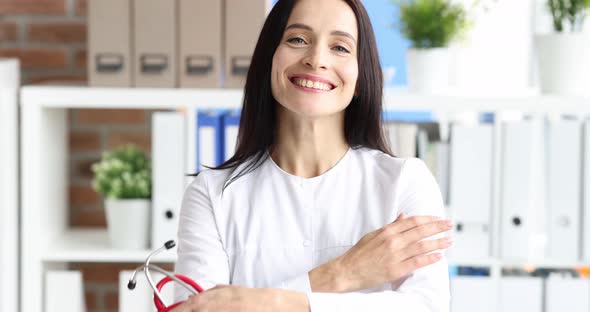 Woman Doctor Smiling and Folding Her Arms Portrait  Movie Slow Motion