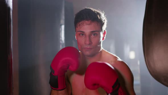 Portrait Shot of Young Male Boxer Posing in Fighting Stance