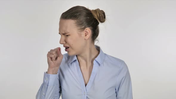 Sick Young Businesswoman Coughing, Cough