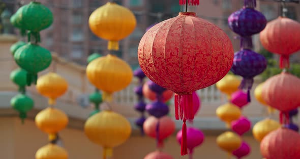 Colorful Chinese style lantern hanging at outdoor