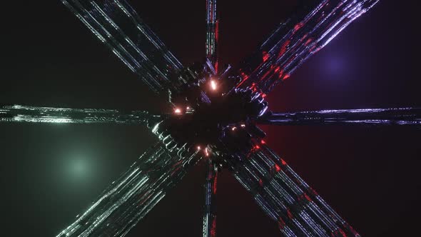 Flight in abstract sci-fi tunnel seamless loop. Futuristic motion graphics