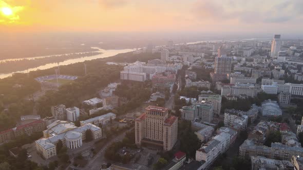 Kyiv Kiev Ukraine at Dawn in the Morning. Aerial View
