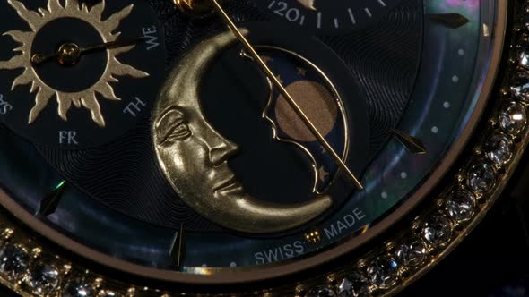 Extreme Closeup View of Luxury Swiss Women Watch