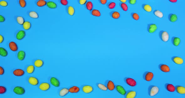 Stop Motion Animation Copy Space. The Colored Balls Are Animated. Festive Background With Your Text alt