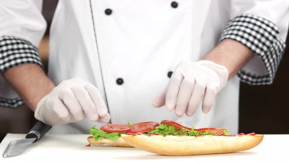 Chef Making Sandwich, Vegetables.