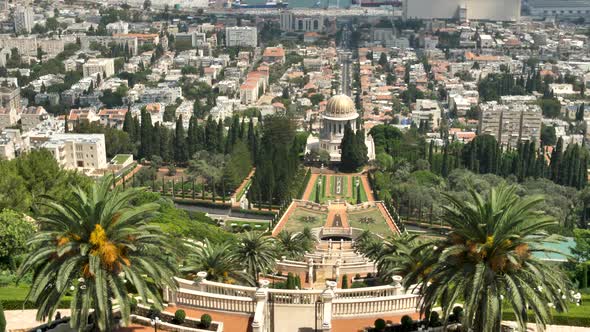 Bahai Shrine and Gardens upper terraces panorama, Mount Carmel Haifa