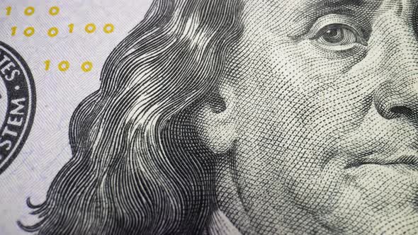 Benjamin Franklin s Face On One Hundred Dollar Notes Macro Shot.