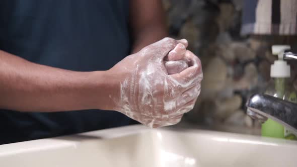Washing Hands with Soap Warm Water Close Up