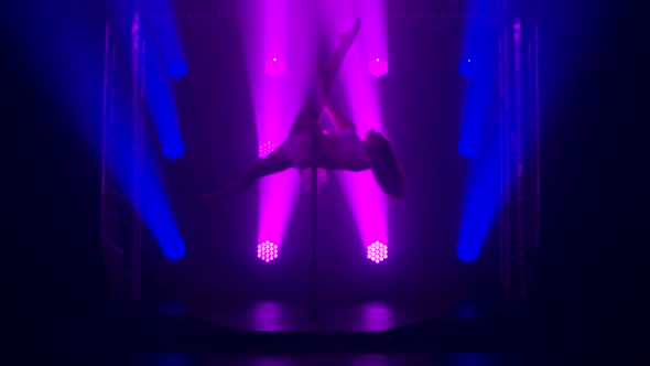 Dancer Performs a Dance Movement on Pole