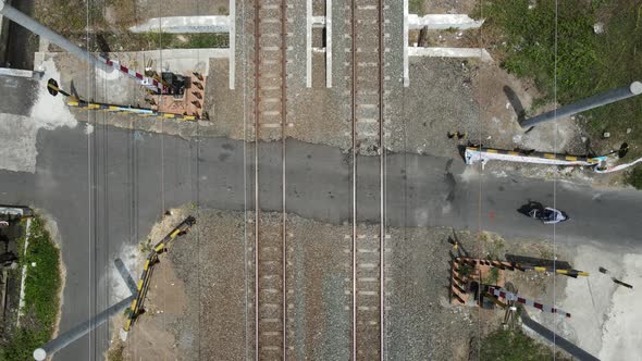 Top aerial view of rail road on Indonesia