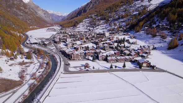 Tasch Village in Switzerland in the Winter Aerial View