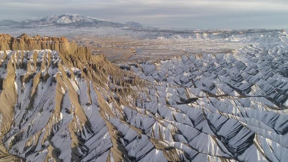 Desert landscape covered in snow during winter in Utah