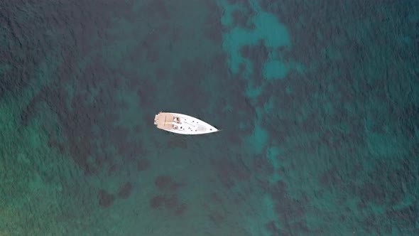 Aerial View of the Turquoise Water and the Yacht in the Adriatic Sea Croatia