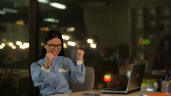 Office Worker Dancing With Happiness, Rejoicing Successful Project or Promotion