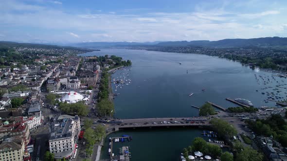 Hafen Tiefenbrunnen docking harbour road bridge Zurich Switzerland