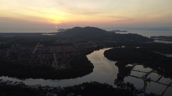 Beautiful sunset view of small residential area