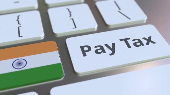 PAY TAX Text and Flag of India on the Keyboard