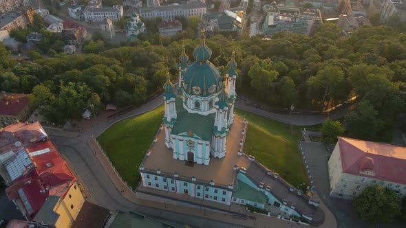 Architecture of an Orthodox Church in Kyiv Beautiful Aerial View