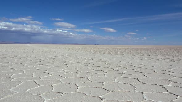 Panoramic View of Fexagonal Formations on Surface of Salar de Uyuni, Bolivia