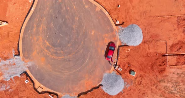 Aerial Top View of Laying Pipes for Underground Sewage Water System for New Home