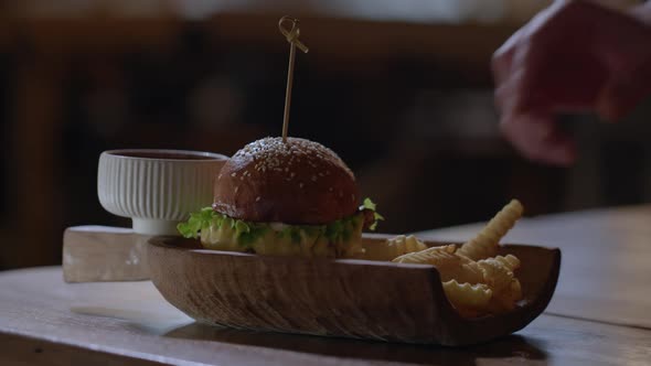 Tasty Burger Close Up In Pub 