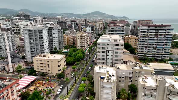 Colorful Panorama over the city Aerial View 4 K Alanya Turkey