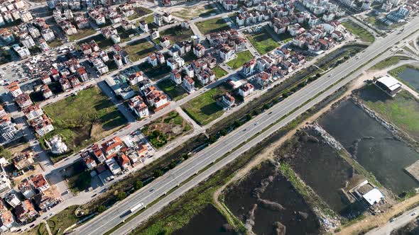 Road traffic on the bridge Aerial View 4 K Turkey Manavgat