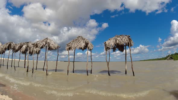 Sand dunes mountains and rain water lagoons at northeast brazilian paradise.