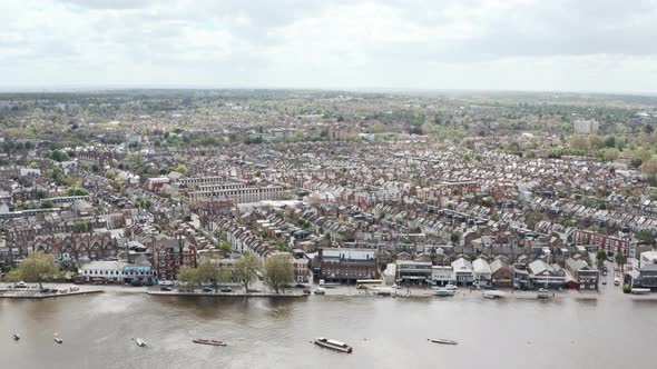 Drone shot over London rowing club river thames
