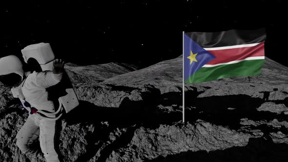 Astronaut Planting South Sudan Flag on the Moon