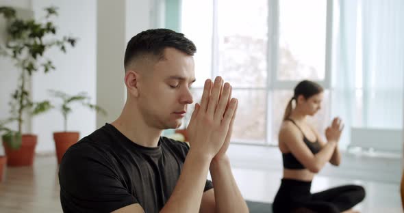 Namaste Symbol Hands Up Seated Crosslegged Lotus Pose Work Out Yoga Club