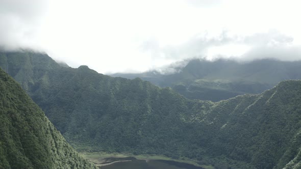 Aerial view of mountains on Azores, Portugal.