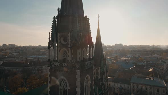 Epic Aerial Footage From Drone Fliying Around Dome and Pillar of Church of St