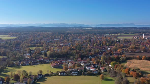 Village in mountain range. The beautiful view over a little community in the foothills of the bavari