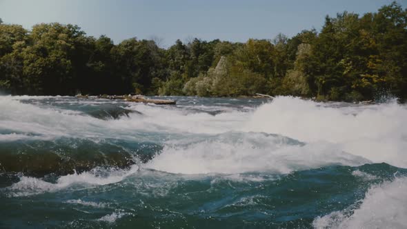 Close-up Shot of Rushing Dangerous Fast River, Foam on Water Rapid Waves of the Niagara