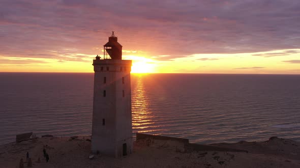 Drone Flight Over Rubjerg Knude Lighthouse At Sunset