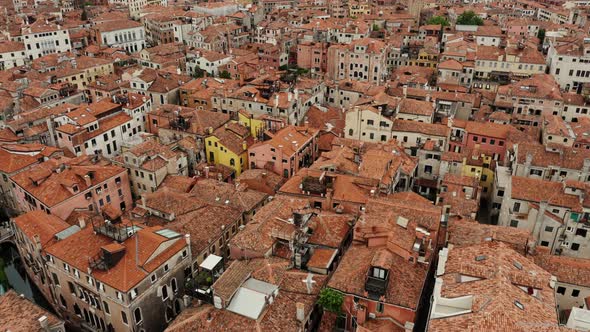 Drone Panoramic View of Venice with Traditional Houses and Grand Canal