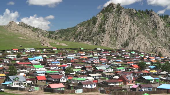 A Traditional Colorful Houses in Mongolian Topography