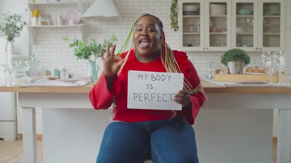 Body Positive Black Woman Showing Inspiring Slogan