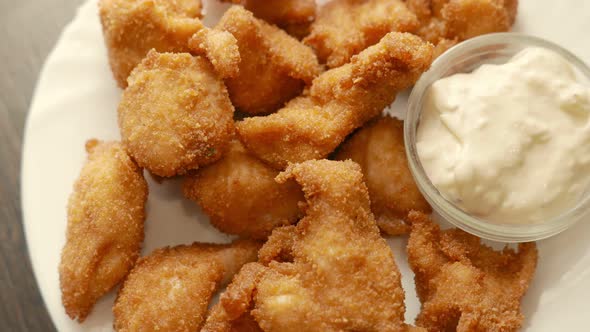 Fast Food Plate  Fried Chicken Nuggets with Cream Sauce